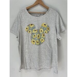 Disney Women's T-shirt 1X Mickey Mouse Yellow Flower‎ Gray Vacation Trip Orlando